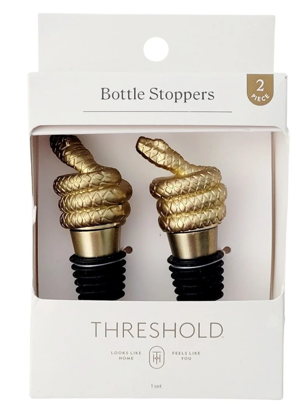Threshold Brand Elegant Gold Snake Bottle Stoppers 2-Pc Set Halloween collection